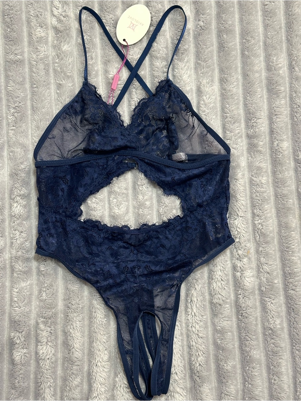 Lace Cutout Bodysuit in Navy